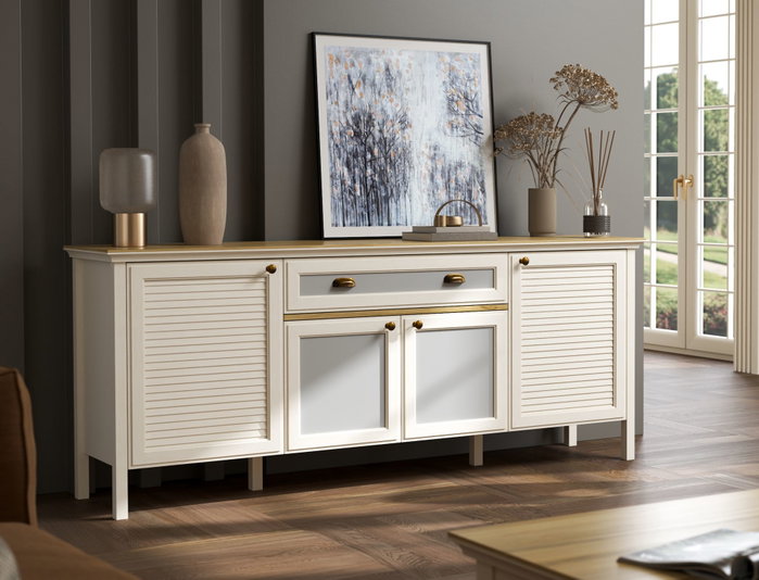 Hanah Home FRN-21008 Consola, Melamina y MDF, Crema Roble Gris, 201.8x82x44.2 cm